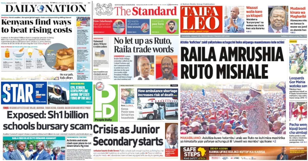 Revue des journaux kenyans, 30 janvier : Raila devient balistique sur Ruto et révèle des allégations de corruption contre Chebukati