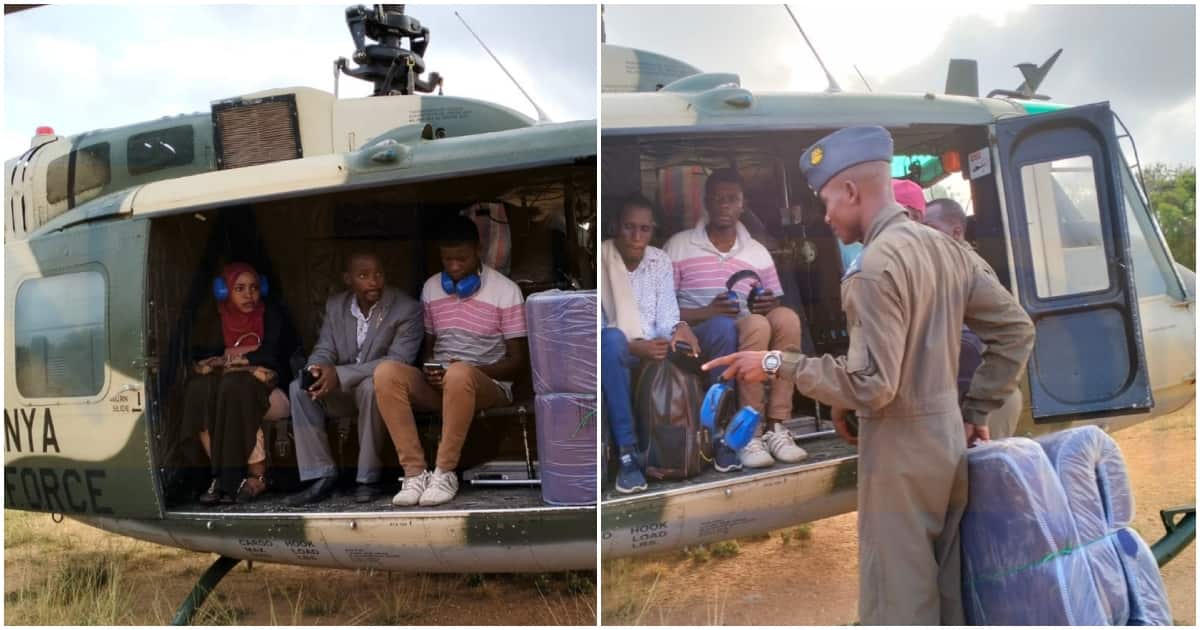 Lamu : un hélicoptère militaire transporte par avion des enseignants travaillant près de la forêt de Boni vers l'école alors que l'apprentissage reprend
