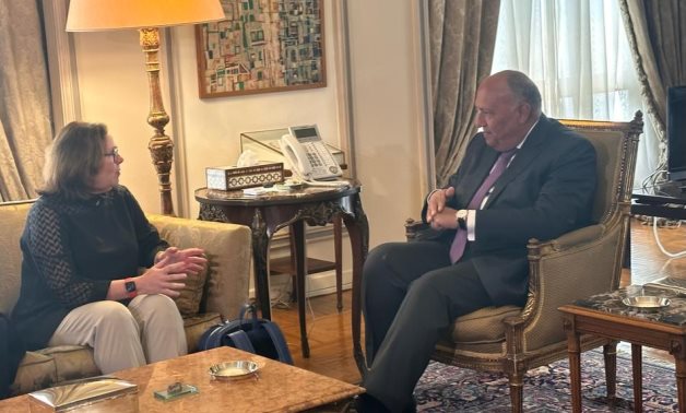 Minister of Foreign Affairs Sameh Shokry and Director General of the Multinational Force and Observers (MFO) Elizabeth Dibble in Cairo, Egypt on January 9, 2023. Press Photo