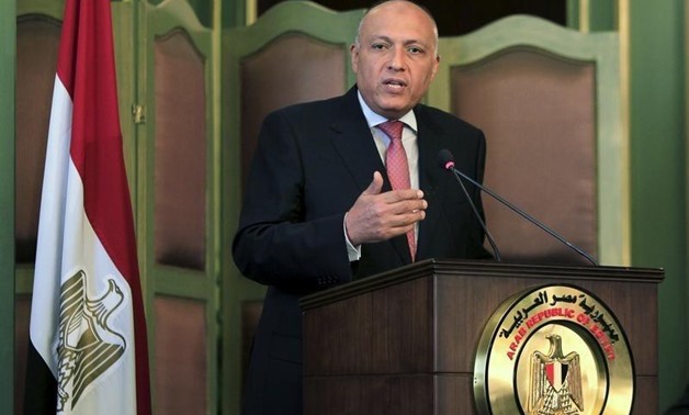 File- Egyptian Foreign Minister Sameh Shoukry speaks during a news conference after a meeting with his Italian counterpart Paolo Gentiloni at the ministry in Cairo, July 13, 2015 - REUTERS/Mohamed Abd El Ghany