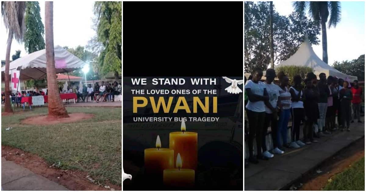 Les étudiants de l'Université de Pwani prient pour pleurer leurs camarades qui ont péri dans l'accident de Naivasha