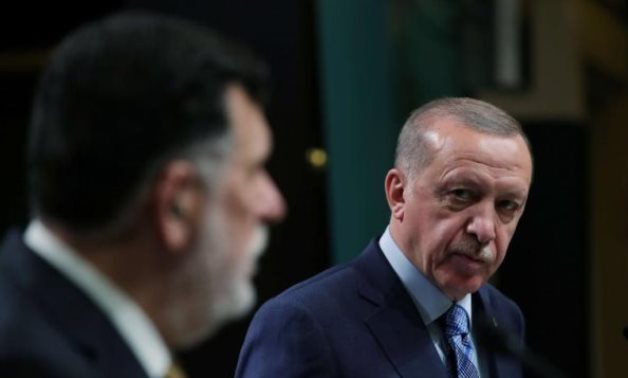 Turkish President Tayyip Erdogan speaks during a news conference with GNA’s Prime Minister Fayez al-Sarraj in Ankara, June 4. (Reuters)