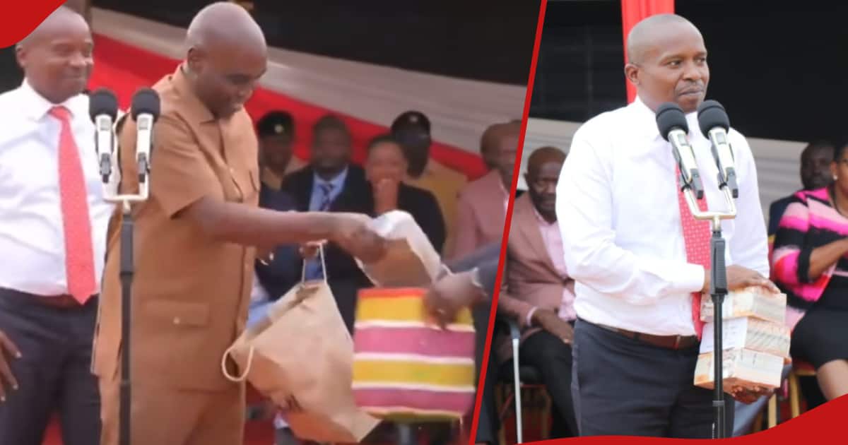 Kithure Kindiki offre un don de 2 millions de KSh dans un sac à provisions lors d'une collecte de fonds