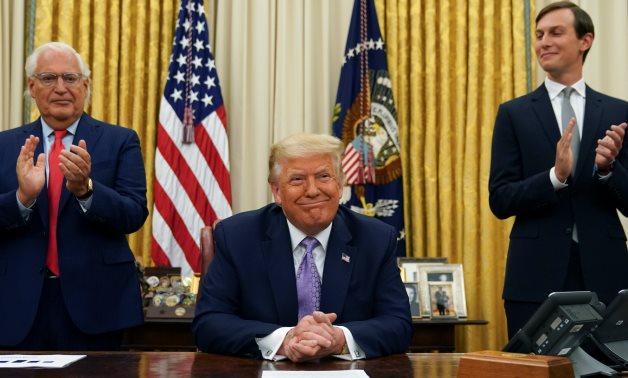 U.S. President Donald Trump announced a peace deal between Israel and the United Arab Emirates from the Oval Office of the White House in Washington, U.S., August 13 REUTERS