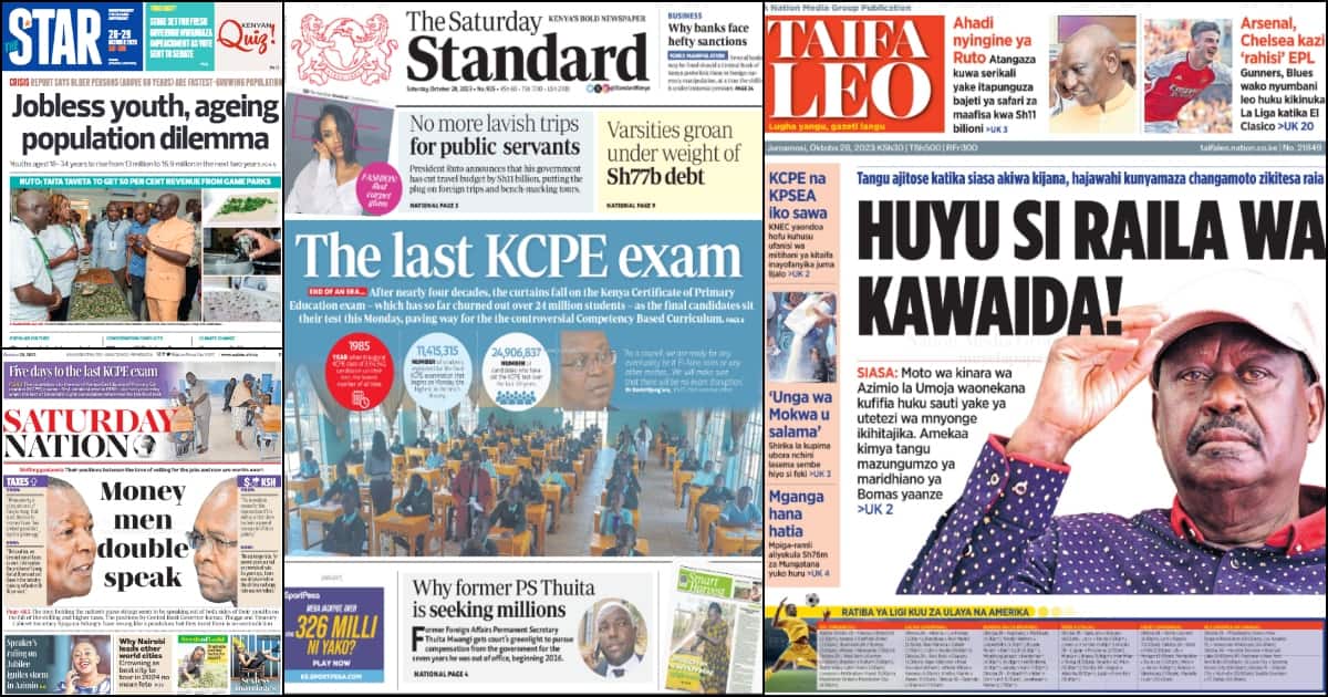 Revue des journaux kenyans du 28 octobre : le silence de Raila Odinga alimente les rumeurs d'une poignée de main avec Ruto