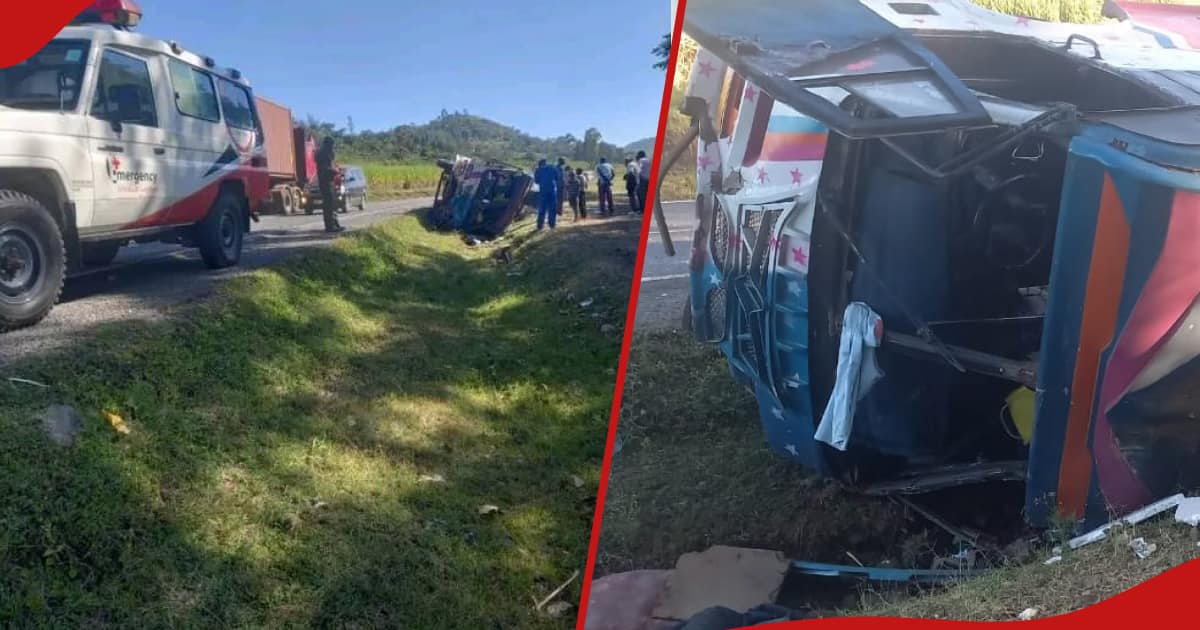 47 personnes trompent la mort alors que leur bus quitte la route et atterrit dans un fossé le long de la route Londiani-Muhoroni