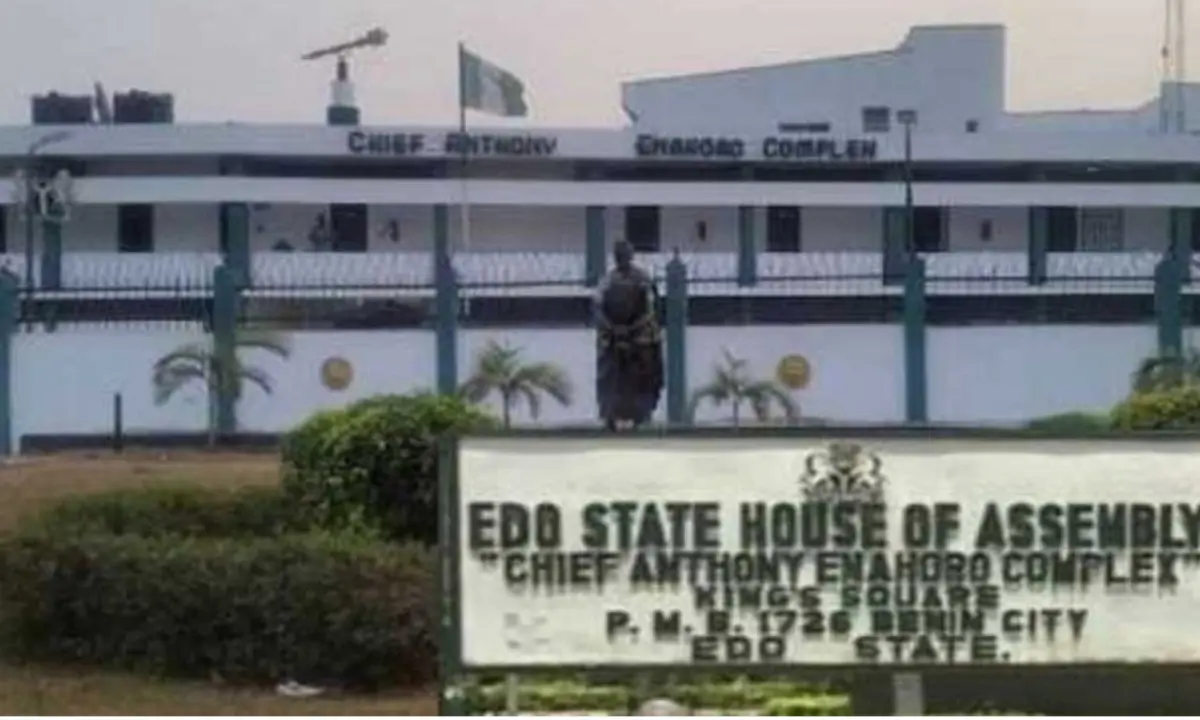 Entrance of Edo State House of Assembly that just confirmed new commissioners, Edo Assembly minority whip