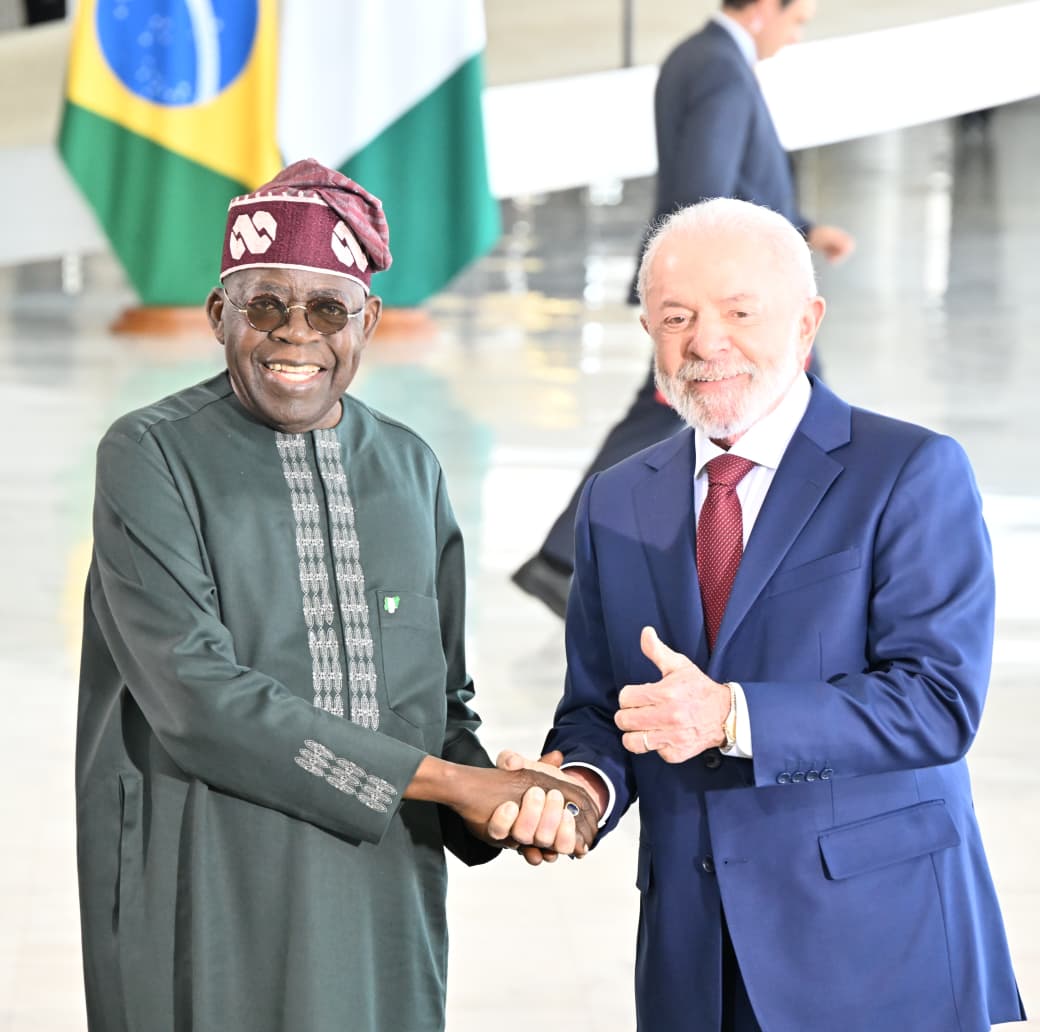 Tinubu in a handshake with Brazil President