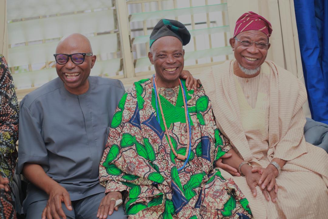 Former governors of Ogun, Osun, and Ondo States — Senator Gbenga Daniel, Ogbeni Rauf Aregbesola, and Dr Olusegun Mimiko with Olubadan-designate, Oba Rasidi Ladoja