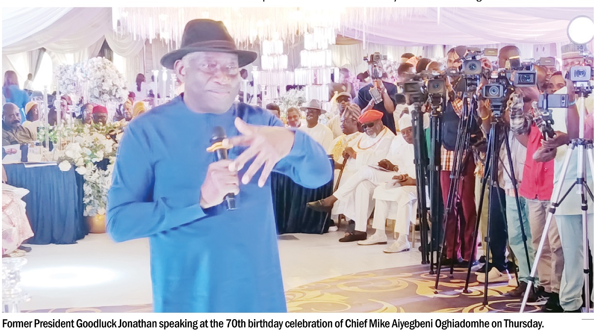 Jonathan speaking at the 70th birthday celebration of former minister, Chief Mike Aiyegbeni Oghiadomhein Benin, Edo State Most Nigerian politicians