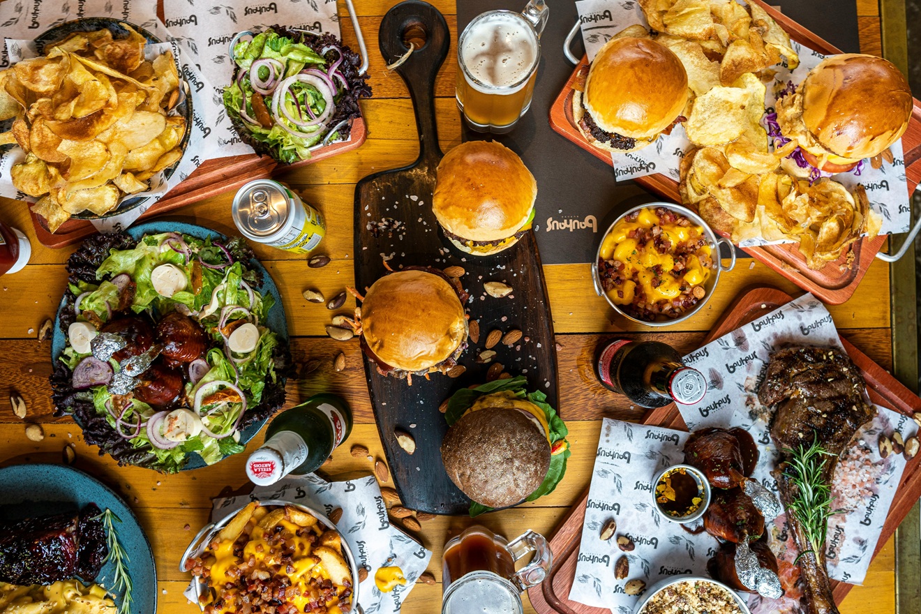 a table with lots of food