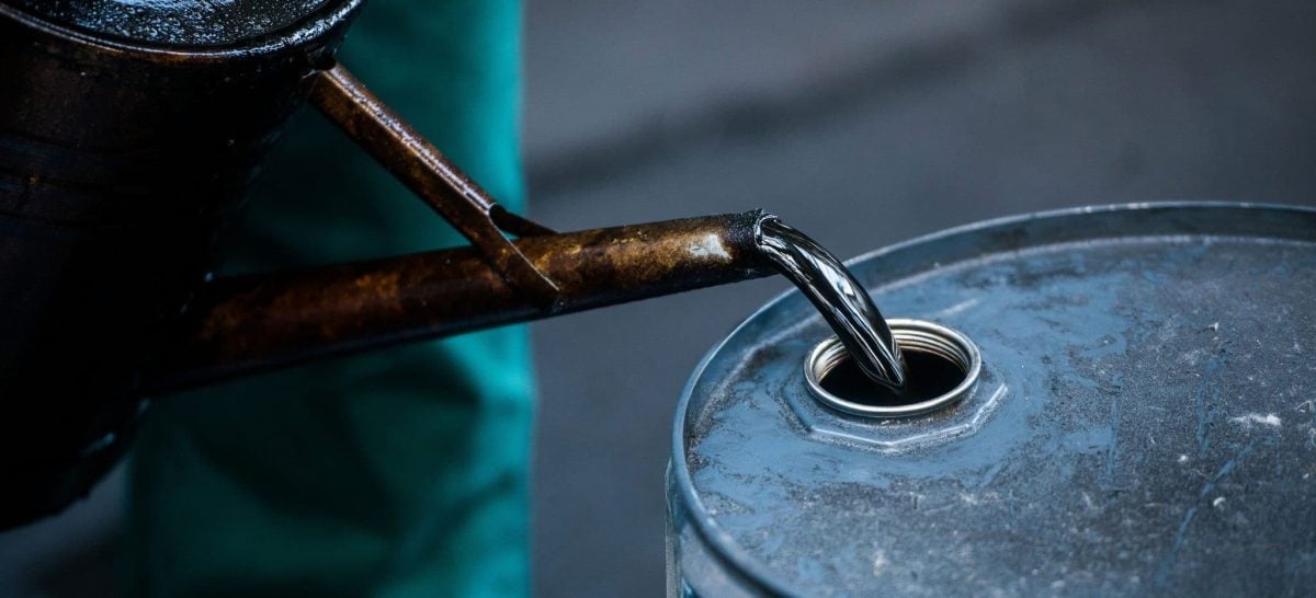 Pouring of crude oil inside container