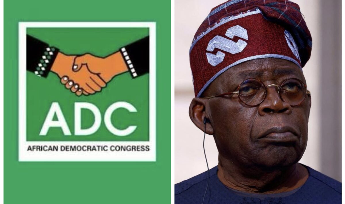 Bola Tinubu and logo of ADC, ADC coalition calls out President Tinubu over electricity campaign promise, Tinubu’s state burial , President Bola Tinubu and the ADC logo, ADC on rebased GDP