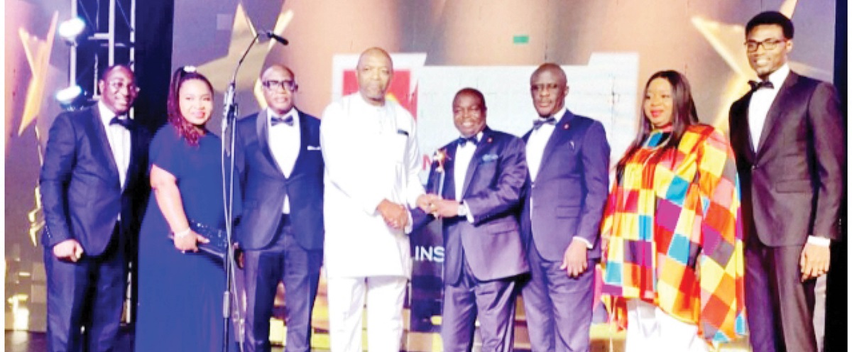 Managing Director of NEM Insurance Plc Andrew Ikekhua (4th right) receiving the General Insurance Company of the Year award at the 2025 Almond Insurance Industry Awards, with him are members of the management of the company in Lagos at the weekend.