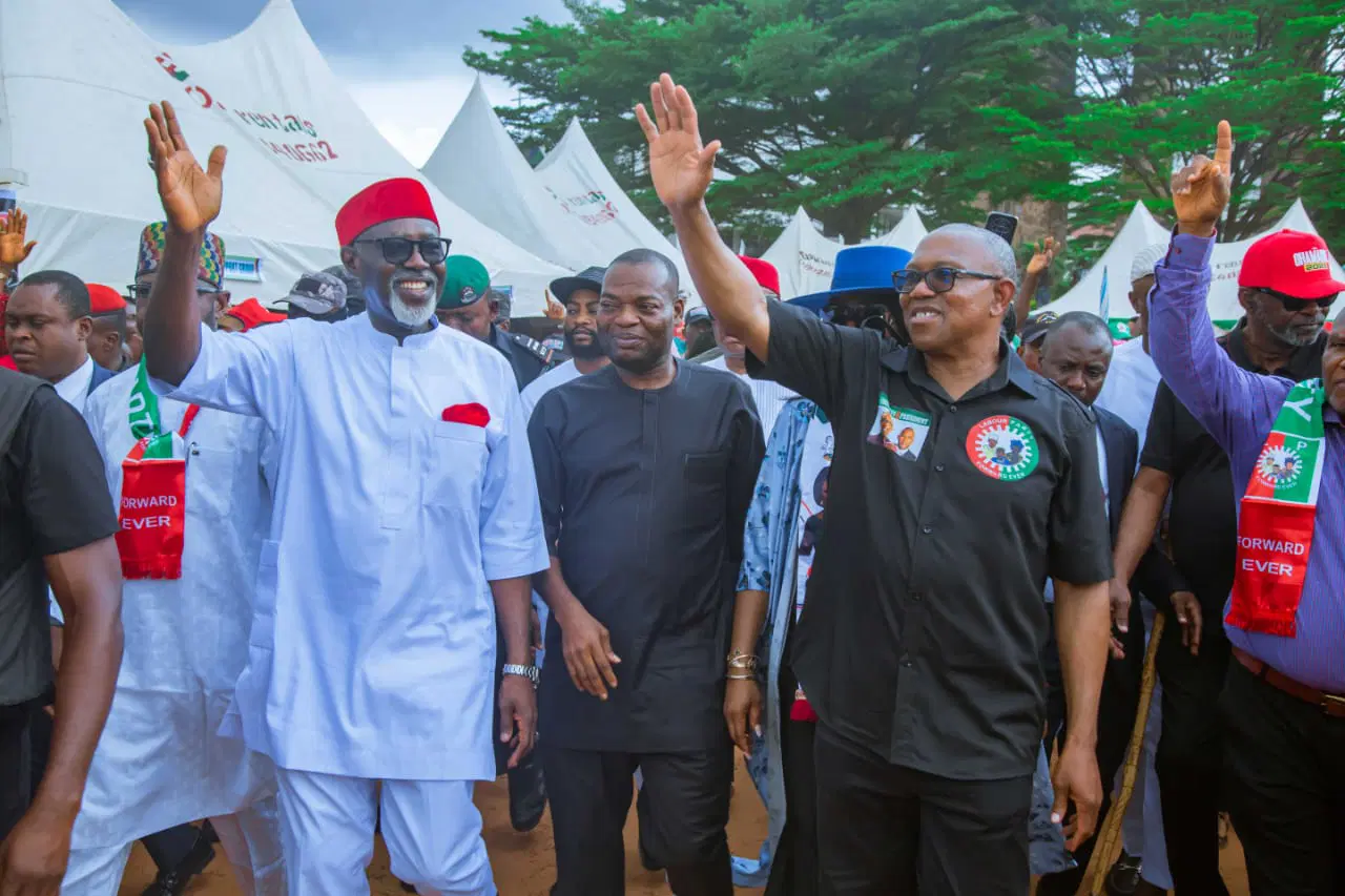 Peter Obi presenting Moghalu as Labour Party candidate for Anambra governorship election slated for November 8