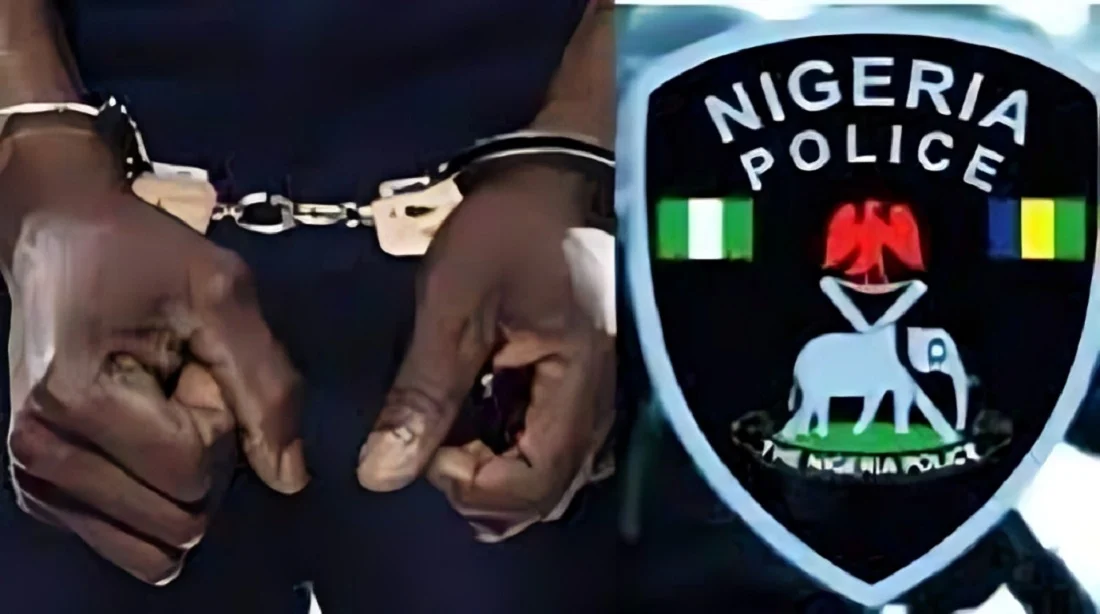 Nigeria Police Force logo and a suspect