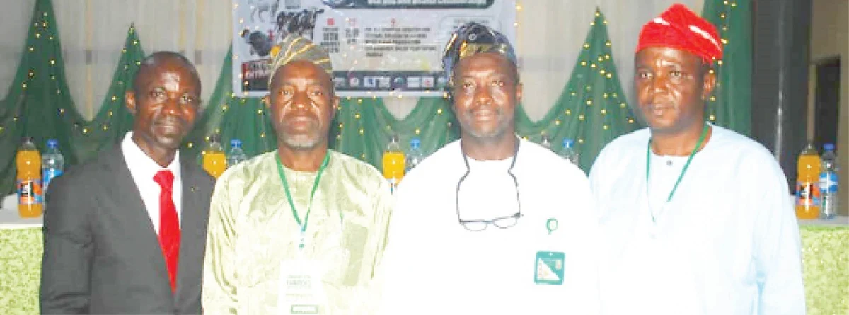 From left, Chairman, Nigerian Association of Animal Health and Husbandry Technologists (NAAHHT), Oyo State chapter, Mr Olayinka Oluwatoyin; National President, NAAHHT, Comrade Kazeem Akingboye; Provost, Federal College of Animal Health and Production Technology (FCAH&PT), Dr Moshood Popoola and National Vice-President (South-West), NAAHHT, Prince Oyedele Oyewunmi, during the 2026 edition of farmers’ interactive forum organised by NAAHHT, Oyo State chapter which held at Dr K.J Okafor Auditorium, Federal College of Animal Health and Production Technology (FCAH&PT), Moor Plantation, Ibadan.
