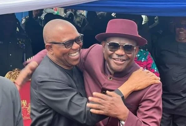Peter Obi and Wike hugging