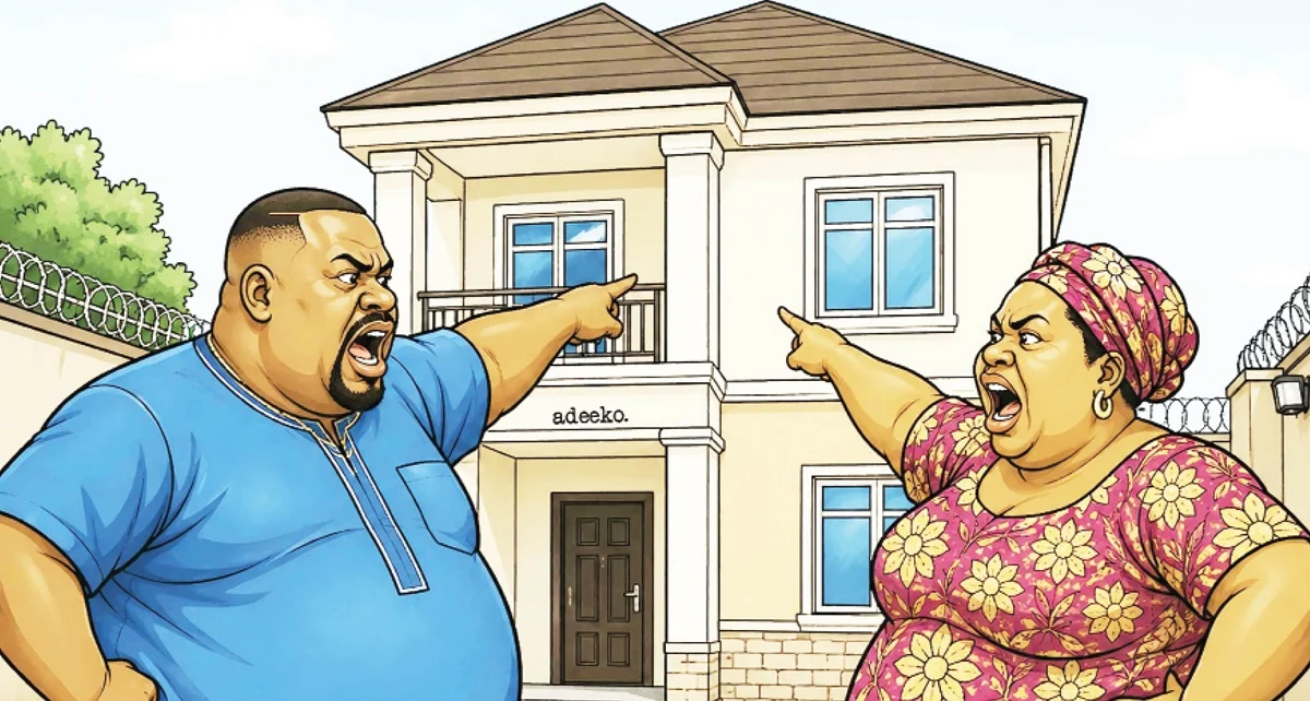 couple in argument in front of new building After divorce